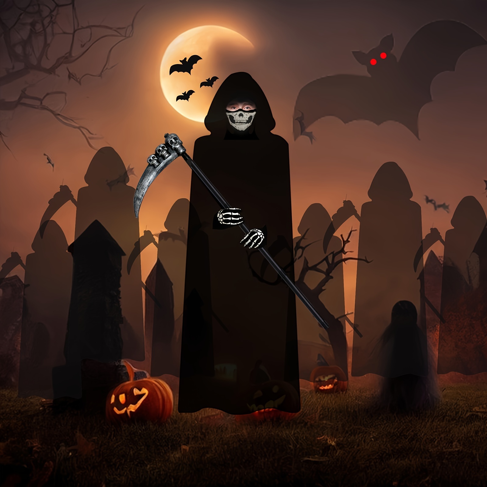 Halloween Skeleton Grim Reaper Costume Set of 4